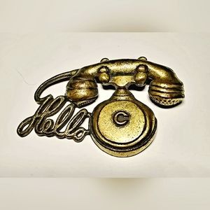 Vintage brass rotary telephone style hello brooch #phonebrooch #secretary